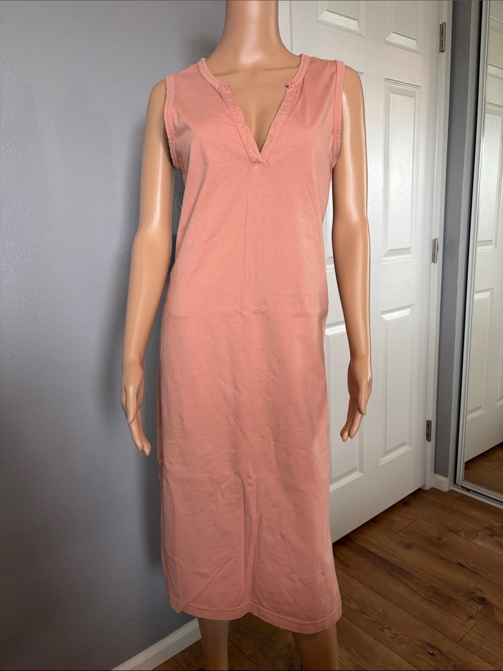 Pact Pink Sleeveless V-neck Sheath Midi Dress